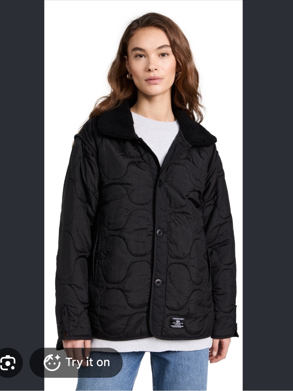 Alpha Industries Black Quilted Bomber Liner Jacket with Contrast Collar